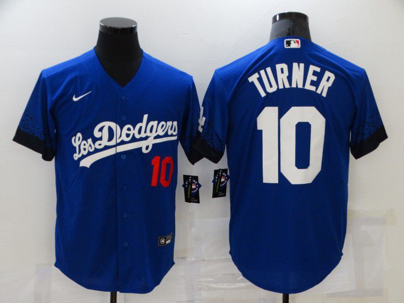Men Los Angeles Dodgers #10 Turner Blue City Edition Game Nike 2021 MLB Jersey